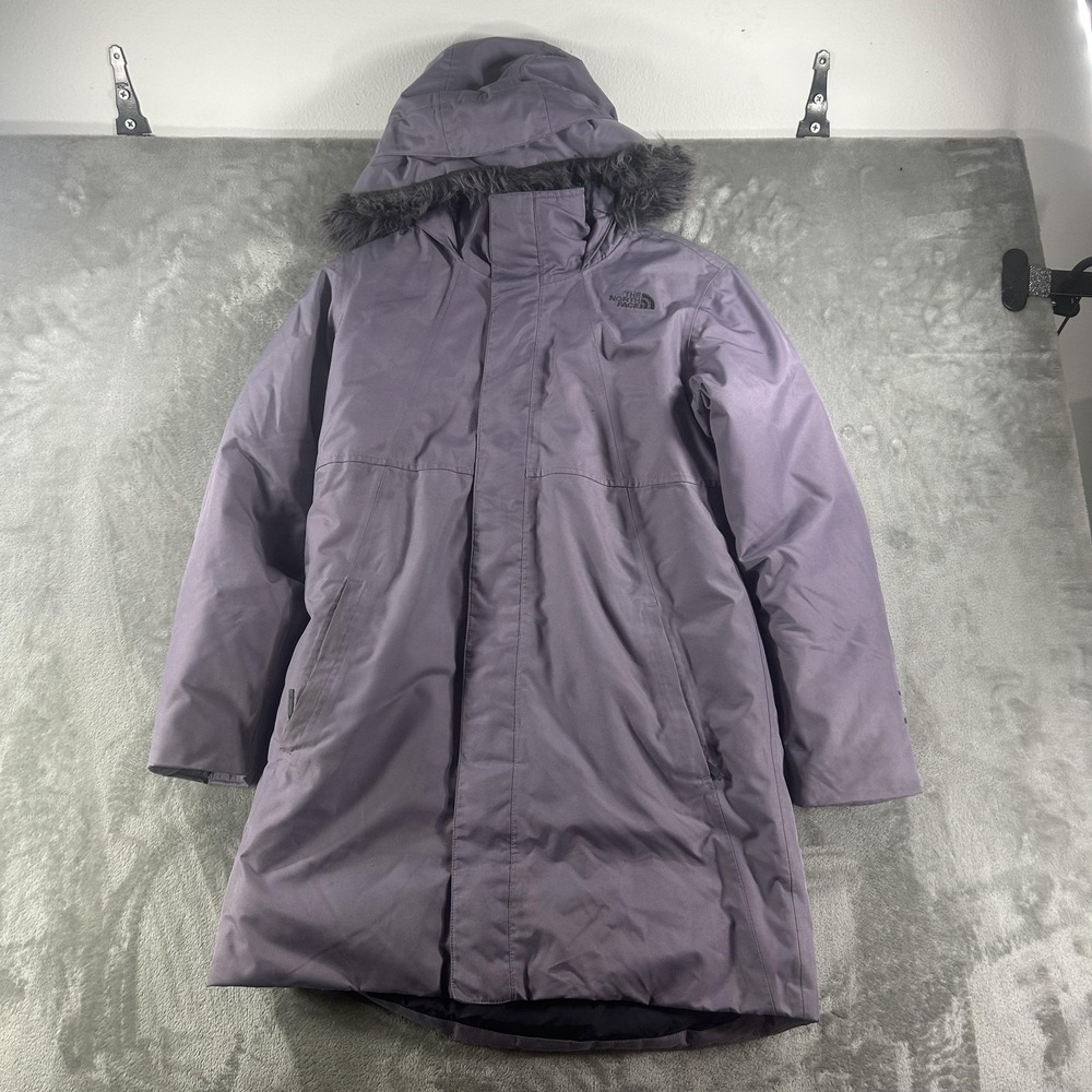 The North Face Parka Coat Girls 14/16 Purple Down Hooded Faux Fur Lined Winter